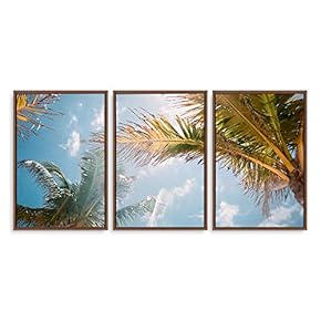 3 Piece Framed Canvas Wall Art for Living Room, Bedroom Vintage Tropical Palm Trees Canvas Prints for Modern Home Decoration Ready to Hang - 16"x24"x3 Panels