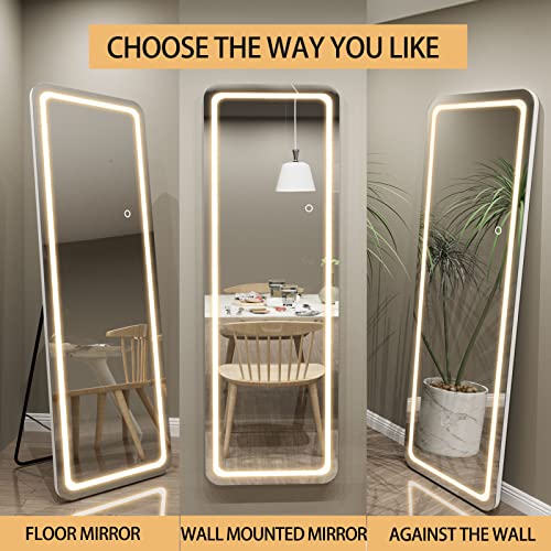 BARMI 63"x20" Full Length Mirror with Lights,LED Free Standing Floor