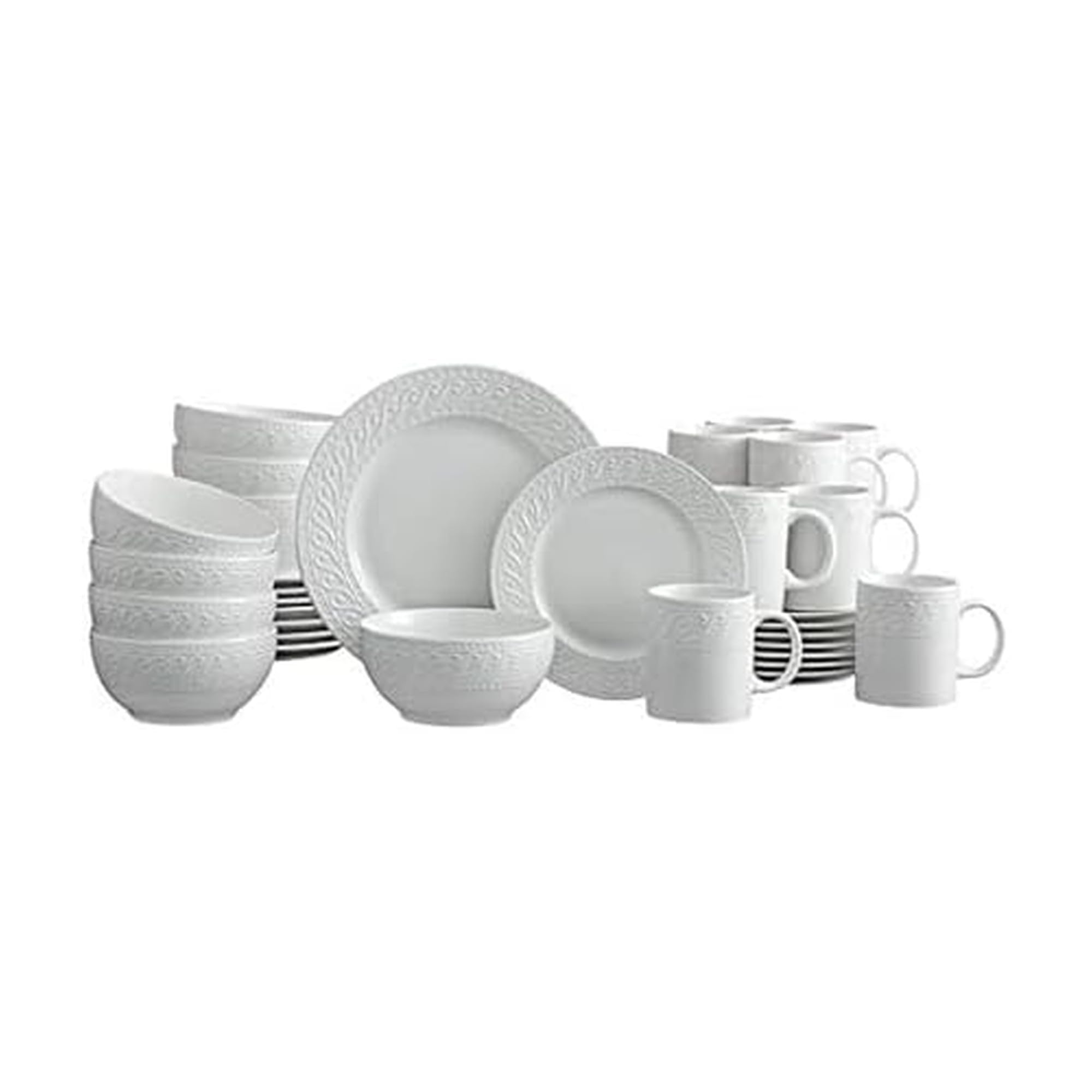 Pfaltzgraff Sylvia 32-Piece White Dinnerware Set, Service for 8, Durable Stoneware Plates, Bowls, and Mugs, Microwave and Dishwasher Safe Image
