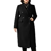 ZOMVA Women's Plus Size Wool Pea Coat Double Breasted Notch Lapel Collar Fall Winter Classic Long Trench Coat