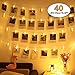 HEHUI 40 LED Photo Clips String Lights, Christmas Decorations Indoor Fairy String Lights for Hanging Photos Pictures Cards Arts Memos, Battery Powered, Ideal gift for Home Dorm Bedroom Decor (16.4 Ft)