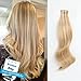ABH AMAZINGBEAUTY HAIR Pre-taped 50g 20pcs Blond Highlight Tape in Hair Extensions Human Hair Skin Weft, Invisible, Seamless and Reusable, Dark Dirty Blonde with Platinum Ash Blonde P12-60, 14 Inch
