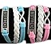 2pcs Vintage Silver Infinity Charm Bangle Blue Bright-pink Suede Best Friend Bracelet