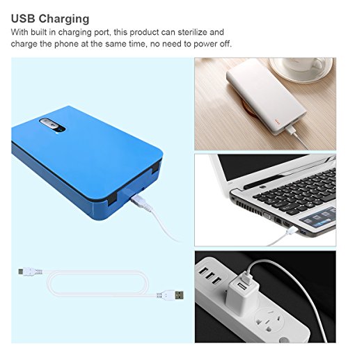 Smart Phone UV Sanitizer Portable UV Light Cell Phone Sterilizer Cleaner Aromatherapy Function Disinfector with USB Charging for iPhone Android Smart Phone Toothbrush Jewelry Watches (Blue)