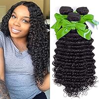 Ali Bling 8A Grade Brazilian Virgin Hair Deep Curly Wave 3 Bundles 100% Unprocessed Human Hair Natural Black Color Hair Extensions Can Be Dyed and Bleached (12 14 16)