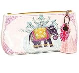 Papaya Art Little Elephant Bohemian Indian Oil Cloth Travel Pouch Cosmetic Bag 9 Inches Long By 5 Inches Tall By 2 Inches Wide.
