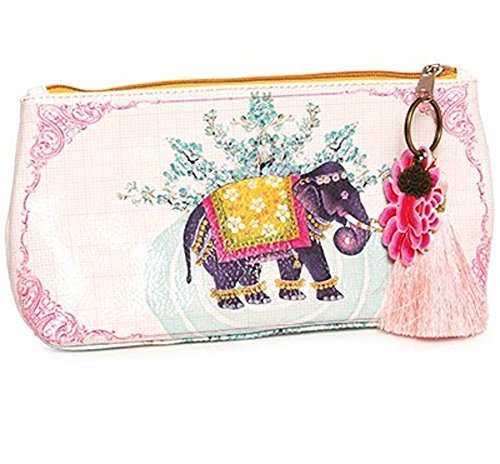 Papaya Art Little Elephant Bohemian Indian Oil Cloth Travel Pouch Cosmetic Bag 9 Inches Long By 5 Inches Tall By 2 Inches Wide.