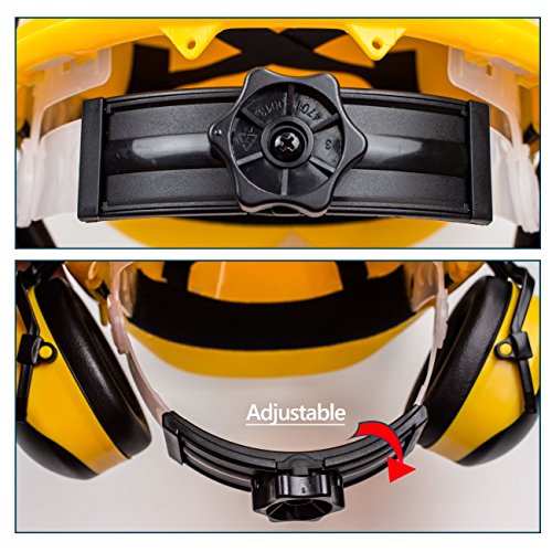 RK Safety Industrial Forestry Chainsaw Safety Helmet Combo Set | Hard Halmet Hat, Hearing Protection Ear Muffs, Mesh Face Shield Visor, Hold Breacket | ANSI and EN Certified (SHC101, Yellow) - Thumbnail 3