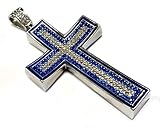 Iced Out Large Blue & Silver Cross Pendant