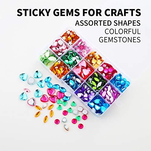 Self Adhesive Craft Jewels Jumbo Bling Crystal Gems Stickers 10 Shapes Color Rhinestones,Size :8mm to 20mm with Glue Stickers in Flat Back for Arts & Crafts Projects (600)