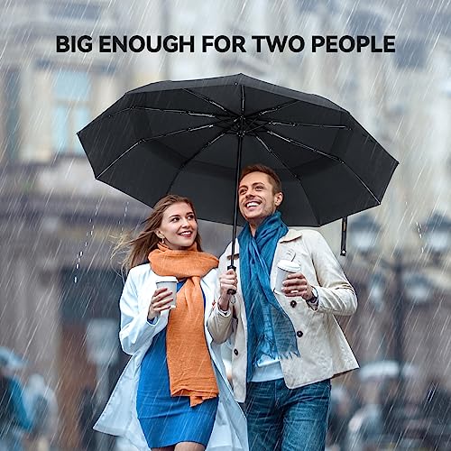 TECKNET Windproof Umbrella - Strong Compact Travel Automatic, Large Wind Resistant with 10 Ribs, Folding Lightweight Golf Automatic for Rain