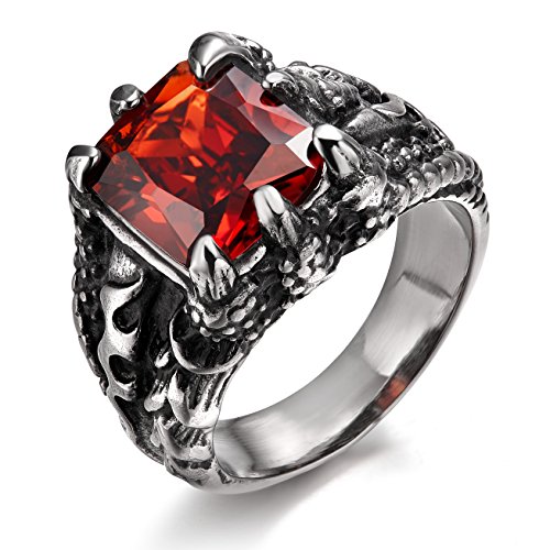 Somen Men's Stainless Steel Ring Gothic Dragon Claw Design with Red Stone (9.5)