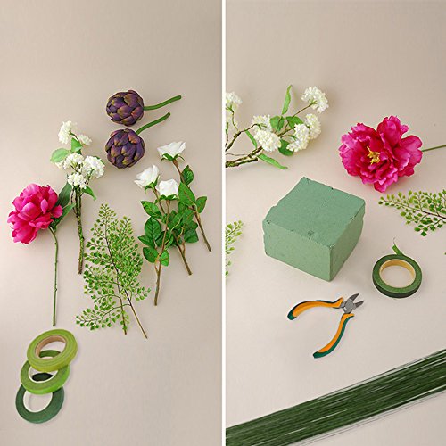 Piokio Floral Arrangement Kit 3PC 1/2 Inch Floral Tape, 22 Gauge Floral Wire and 100 Pieces Ball Head Pins
