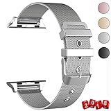 GEOTEL Band for Apple Watch 38mm 42mm, Stainless Steel Milanese Loop with Adjustable Magnetic Closure Metal iWatch Band for Apple Watch Series 3 Series 2 Series 1 (CLASSIC BUCKLE-SILVER, 42MM)