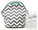 Deluxe Neoprene Insulated Lunch Bag Extra Thick Lunch Box Tote Heavy Duty Zipper Use For Snacks, Baby Bottle Bag, Six Pack Bottle Carrier Cooler (Gray chevron/aqua trim)