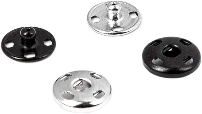 Samuay Snap Buttons for Sewing and Crafting 72 Sets in 2 Colors Black and Silver - Heavy Duty Metal Snaps for Leather Jackets, Jeans, Bags & Clothing - 10mm