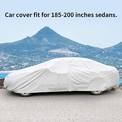 Car Covers Outdoor Silvery 5 Layers Auto Covers with Driver Door Zipper UV Protection Waterproof Windproof Dust-Proof Scratch Resistant Outdoor/Indoor Universal Car Covers for Sedan 200"