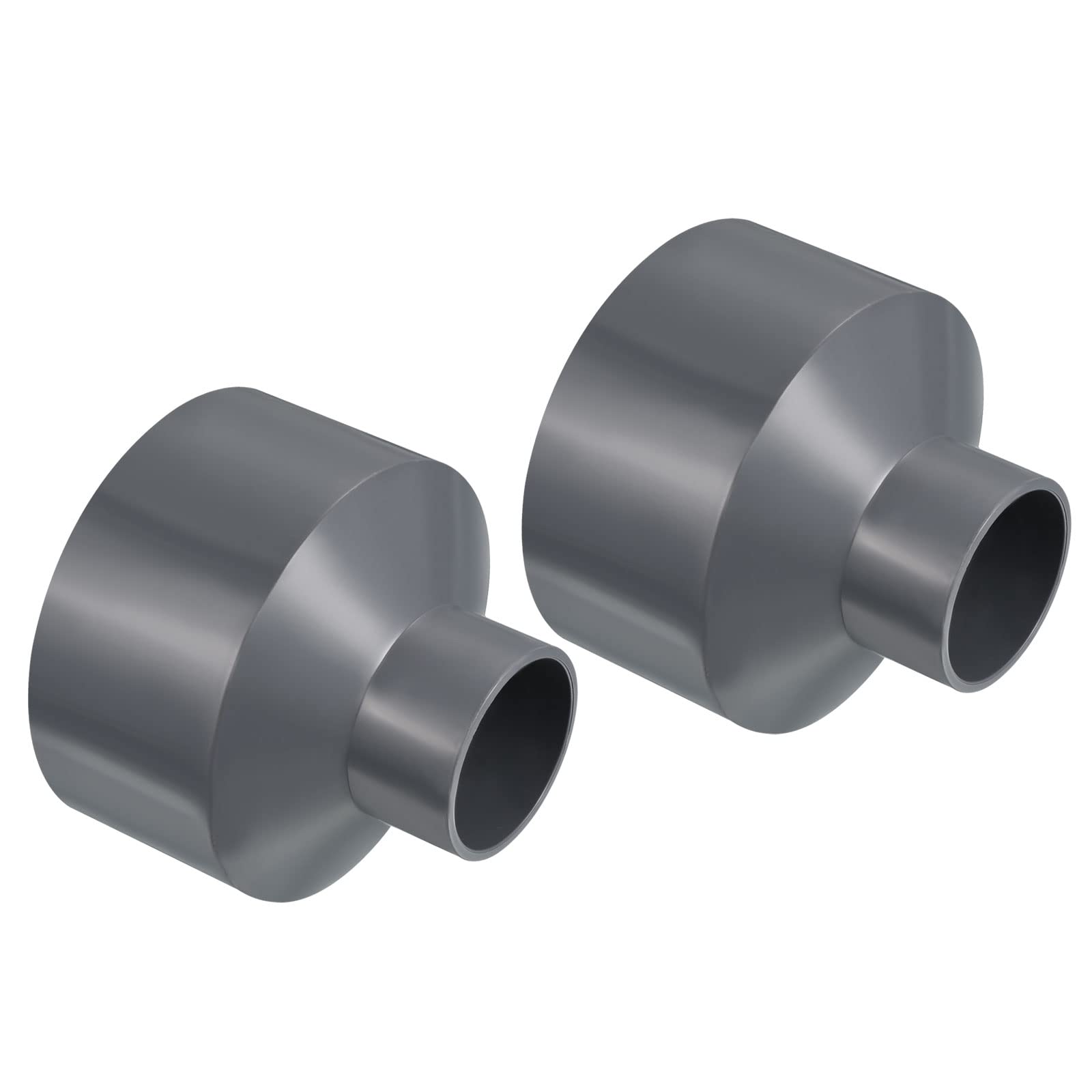 PATIKIL PVC Reducer Pipe Fitting 110x50mm, 2 Pack Straight Coupling Adapter Connector, Gray