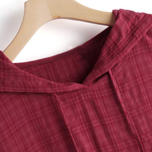Tantisy ♣↭♣ Women's Plus Size Tops Roll-up Sleeve Cotton Linen Irregular Hoodie Ladies Casual Sweatshirt with Pockets - Thumbnail 4