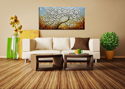 V-inspire Art, 24X48 Inch Oil Paintings on Canvas White Mapple Tree Flowers Art 100% Hand-Painted Abstract Artwork Floral Wall Art For livingroom Bedroom Dinning Room Decorative Pictures Home Decor