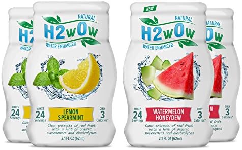 H2wOw Liquid Water Enhancer Drops - ORGANIC &amp; Natural Extracts of Real Fruit - a Hint of Organic Stevia - Makes 768 oz of Delicious Watermelon Honeydew and Lemon Spearmint Flavored Water