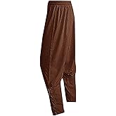 Runcati Mens Medieval Ankle Pants Renaissance Viking Pirate Lace Up Tapered Halloween Linen Costume Trousers