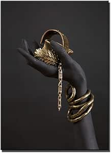 JNZART Mano de Mujer Negra con Joyas de Oro Arte de Pared Pinturas