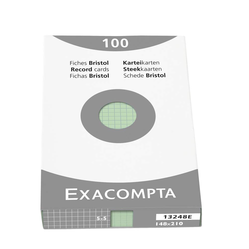 Exacompta - Ref 13248E - Bristol Squared Records Cards (Pack of 100) - A5 in Size, 205gsm Card, Compatible with Printers - Suitable for Exam Revision & Notes - Green โ image 1