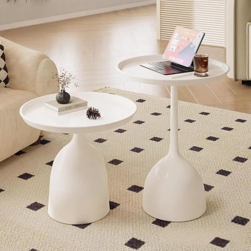 Coffee Table, Black Metal End Table for Living Room, Round Side Table, Bedside Table, Mid Century Circle Accent Table for Small Spaces Easy Assembly Modern Coffee Table for Bedroom Living Room (White)
