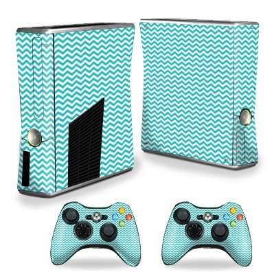 MightySkins Skin Compatible with X-Box 360 Xbox 360 S Console - Turquoise Chevr…