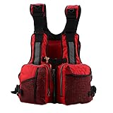 VGEBY Kayak Fishing Life Jacket Watersports Fly Fishing Vest with Multi-Pockets whistle and Reflective Stripe (Color : Red)