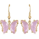 Shop LC Light Pink Glass Cubic Zirconia CZ Goldtone Butterfly Dangle Drop Earrings for Women Jewelry Ct 0.08 Christmas Gifts for Women