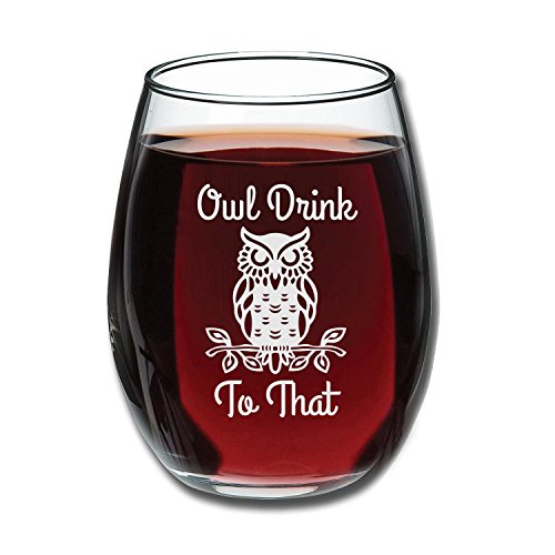 Owl Drink To That Funny 15 Ounce Stemless Wine Glass Perfect