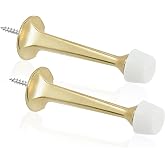 KOVOSCH 2 Pack Gold Solid Rigid Door Stops - Heavy Duty Door Stoppers Wall Protector with Soft Rubber Tips, Brushed Brass