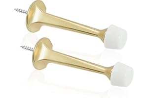 KOVOSCH 2 Pack Gold Solid Rigid Door Stops - Heavy Duty Durable Door Stoppers Wall Protector with Soft Rubber Tips, Brushed B