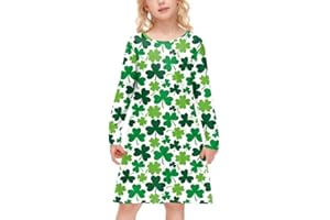 BesserBay Girl's St Patricks Day Clover Long Sleeve Aline Midi Green Dress 4-12 Years