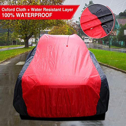 Waterproof Car Covers, 4 Layers 420D Oxford Fabric Sedan Car Cover with Soft Cotton Lining, Outdoor Heavy Duty Universal Full Size Vehicle Covers for Automobiles, Fits up to 199"