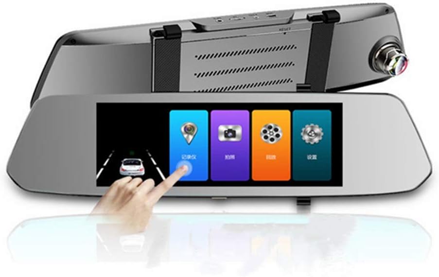 TZK Car DVR Stream Rearview Mirror, 7" IPS Curved Screen Dash Cam Full HD 1080 Car Video Record Camera with 24 Parking Line