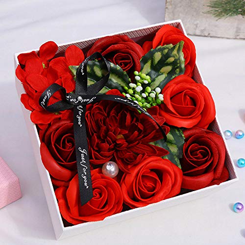 Migavan Rose Soap, Rose Flower Soap Artificial Flora Scented Bath Soap with Box for Mom Girls Lovers Birthday Valentines Day New Year Gifts Red