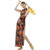 Chinese Qipao Dress for Women Cheongsam Dress Mandarin Collar Chinese Dresses Traditional Clothes Non Sleeve Printed Black