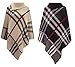 Women's Checked Knitted Winter Poncho Red Band Wrap Shawl Cape
