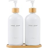 BONLONG Kitchen Soap Dispenser Set, Hand and Dish Soap Dispenser for Kitchen Sink (White)