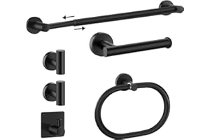 6-Piece Bathroom Hardware Set, Matte Black Stainless Steel Towel Rack Set, Includes 25 Inch Hand Towel Holder Bar, Towel Ring