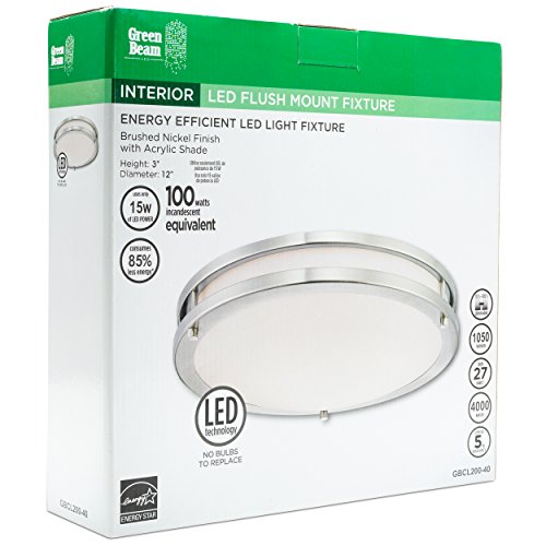 image for Green Beam 12 Inch Dimmable Sleek Brushed Nickel LED Ceiling Mount Lig
