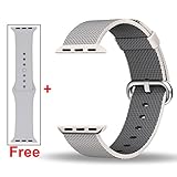 INTENY Woven Nylon Strap Buckle Replacement Wrist Bracelet with Silicone Band for Apple Watch Band Series 1 Series 2 38mm-Pearl