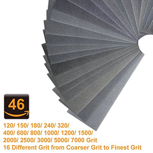 Wet Dry Sandpaper Assortment 46 Pack 120 to 7000 Sand Paper Assorted Grit 9 x 3.6 Inches