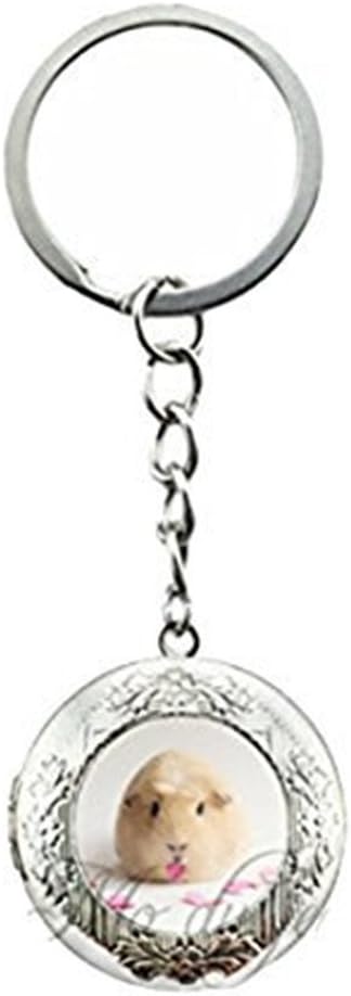 Guinea Pig Key Chain Ring Guinea Pig Locket Pendant Animal Jewelry