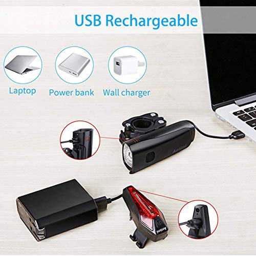 Antimi Fahrradlicht Set Wiederaufladbare, LED Fahrradlichter Fahrradlampe Set Vorne Fahrradbeleuchtung Wasserdicht mit Frontlicht Rücklicht StVZO