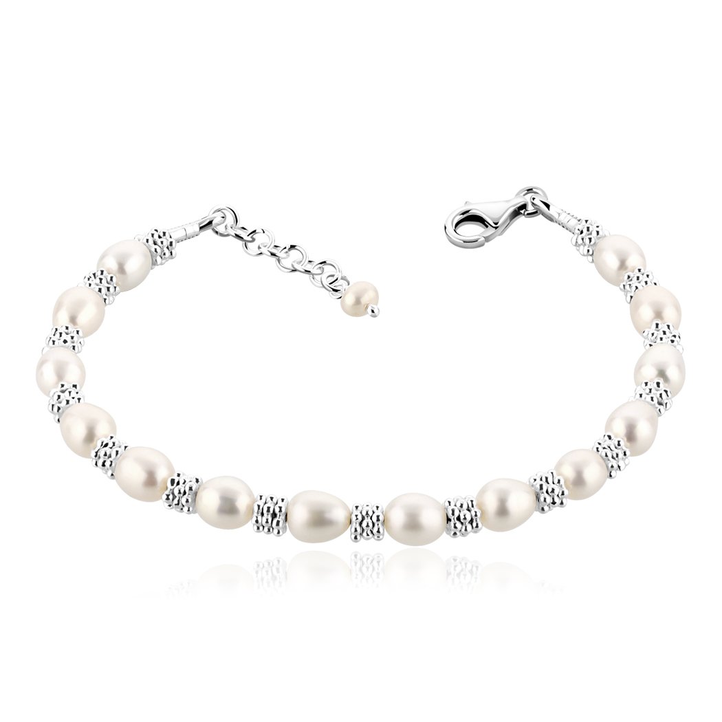 Nenalina 723046-842 Women's Pearl Bracelet 6 mm Freshwater Pearls Length 18.5 cm with Lobster Clasp Made of 925 Sterling Silver, 18.5 centimeters, Sterling Silver, Without Stone
