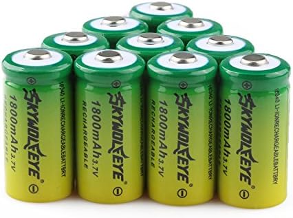 10pcs Rechargeable CR123A Battery, CR123A 3.7 V 1800mAh Protected Li-ion 16340 Batteries for High Drain Device